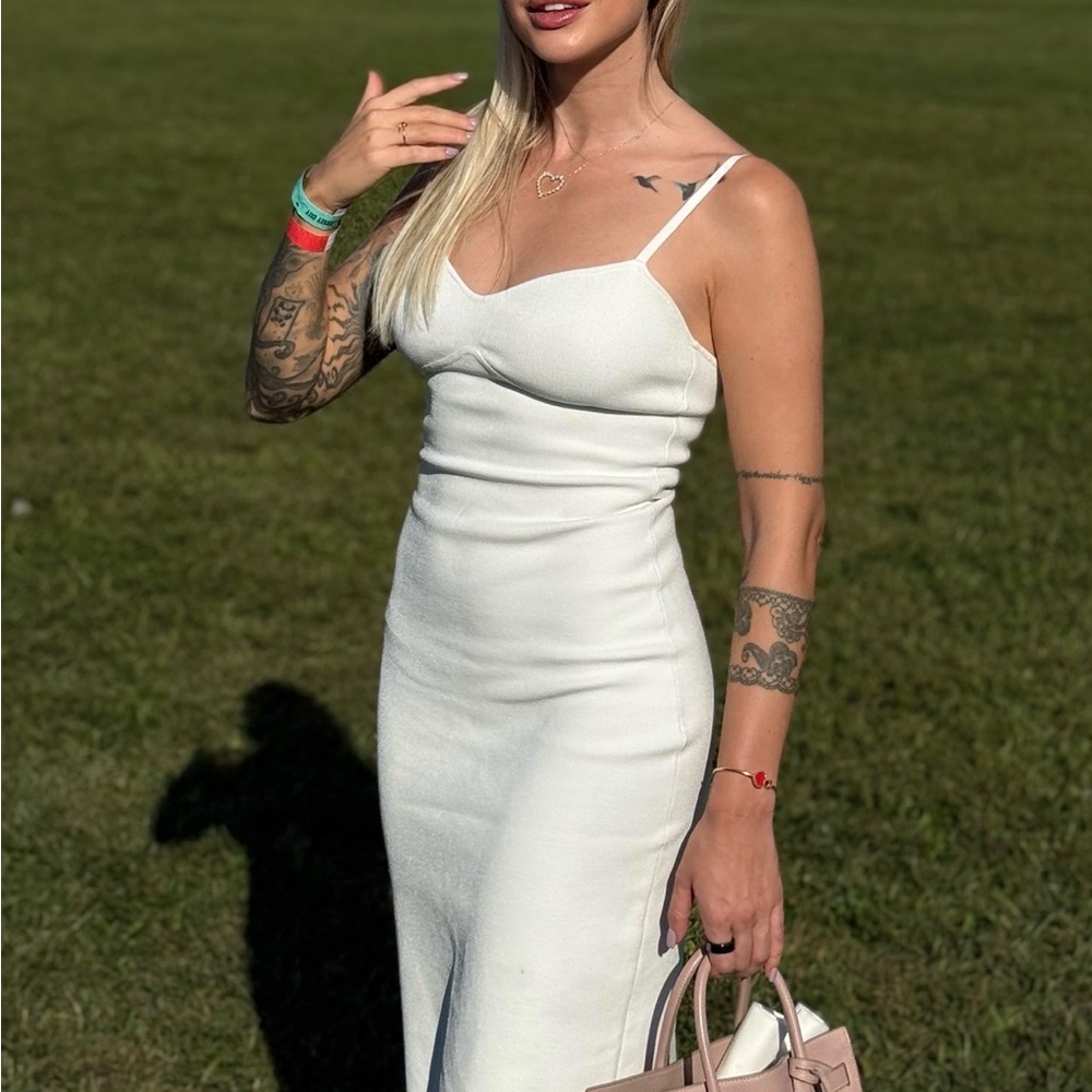 Aritzia Babaton White Ivory Midi Sculpt Contour Bodycon Dress Spaghetti Straps
